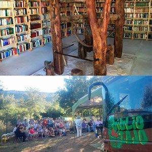 2 PUEBLOS, 20.000 LIBROS. Emi Curiel, Luis Marquina y Rubén Heras. Bibliotejo y El Potro